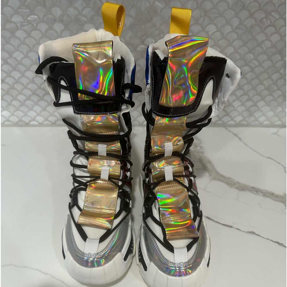 Anthony Wang White Holographic Game Changer Ankle Boots. Size 9 New